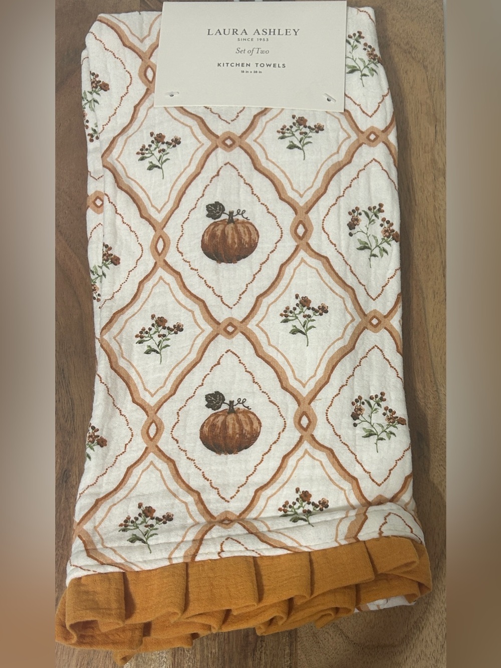 Laura Ashley 2 Fall Pumpkin Floral Kitchen Dish Towels Gauze Cotton NEW